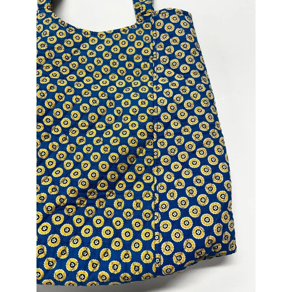 VERA BRADLEY Tote Bag Riviera Blue‎ Yellow Flower Pockets Quilted Snap Closure